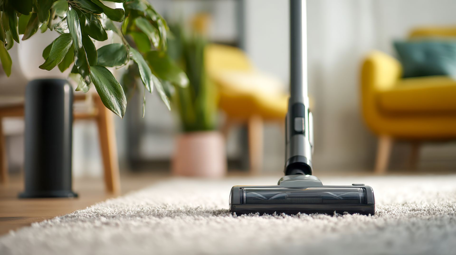 Professional carpet cleaning in a living room
